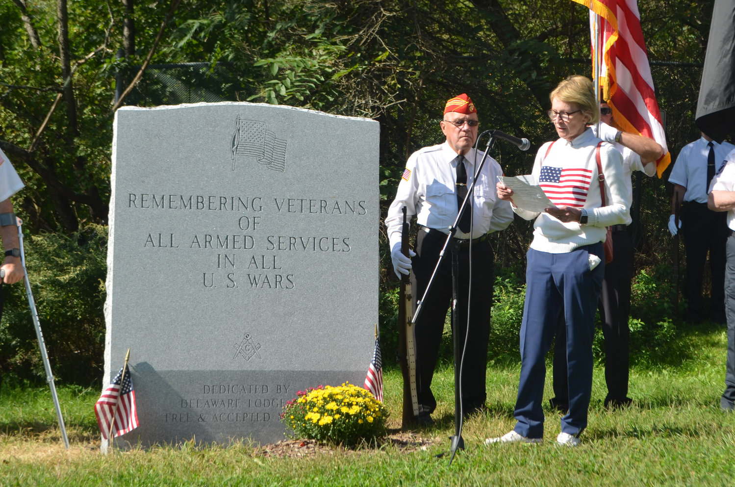 Assemblywoman Aileen Gunther speaks at the Town of Delaware September 11 memorial.